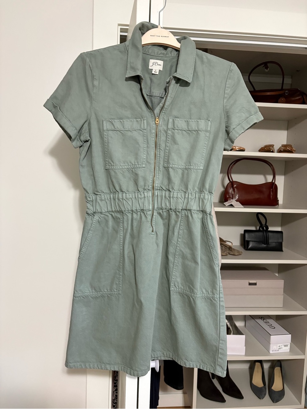 J. Crew Short-Sleeve Zip Utility Dress in Sage Green